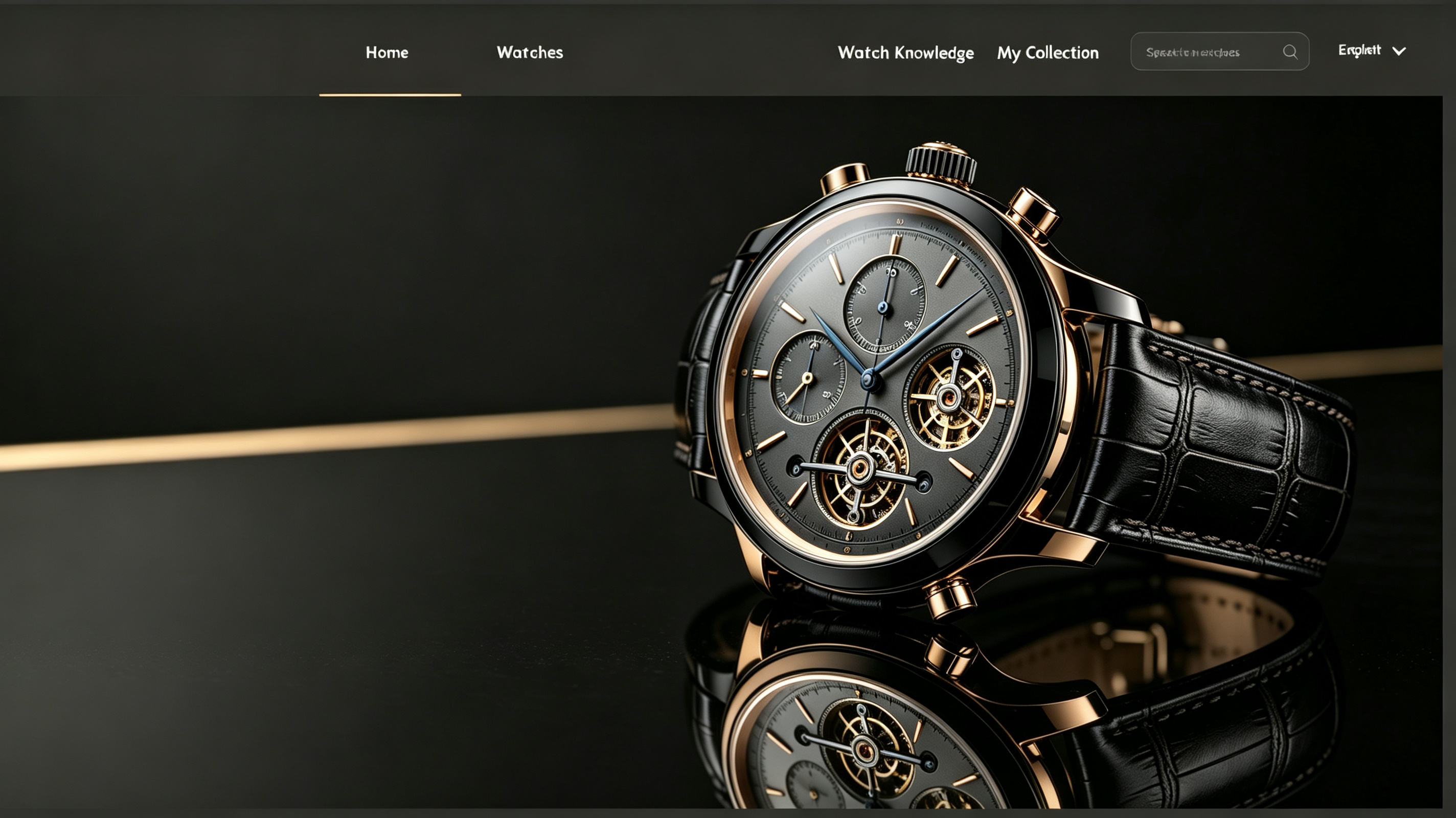 Fine watch on a dark reflective surface